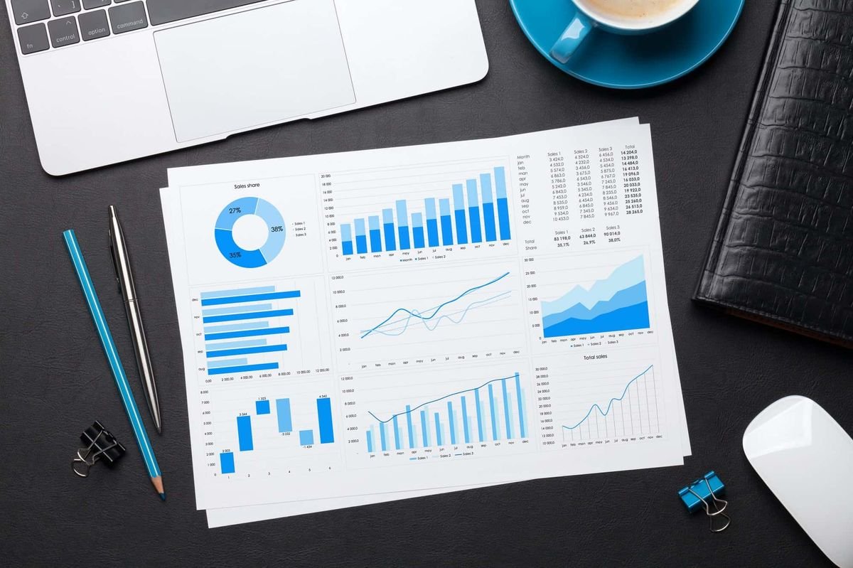 Reports and analytics on an office desk